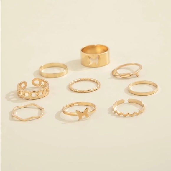 Whimsy Butterfly Band Gold Stackable Rings - Picture 3 of 10